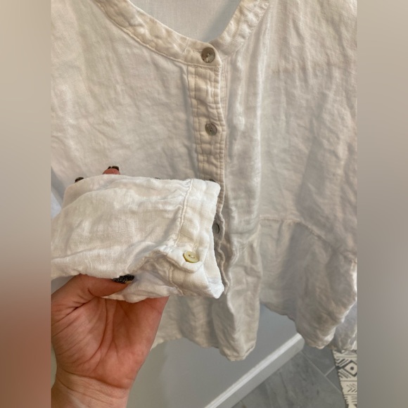 Zara white linen button up flowy blouse size large - Picture 2 of 4